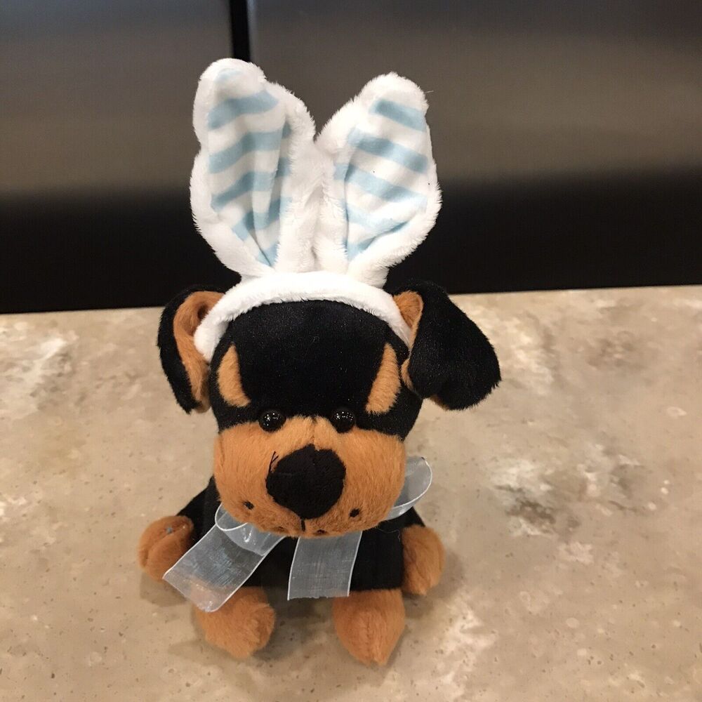 Rottweiler Easter Bunny Dog Plush 8" Dan Dee Collectors Choice Blue Ears‎ 2021